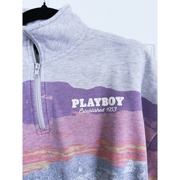 Playboy PacSun Sunset Half-Zip Sweatshirt XS Graphic Crewneck Mountain Y2K Retro - Picture 6 of 7